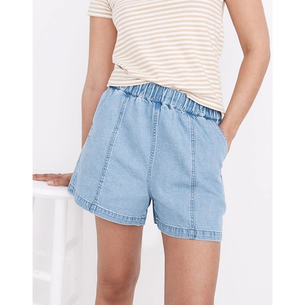 Madewell High-Rise Elastic Waist Easy Pull-On Denim Shorts Rathmore Wash Blue S